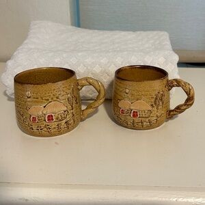 Handcrafted MCM Rustic Brown Stoneware Mug Set - 2 Pieces